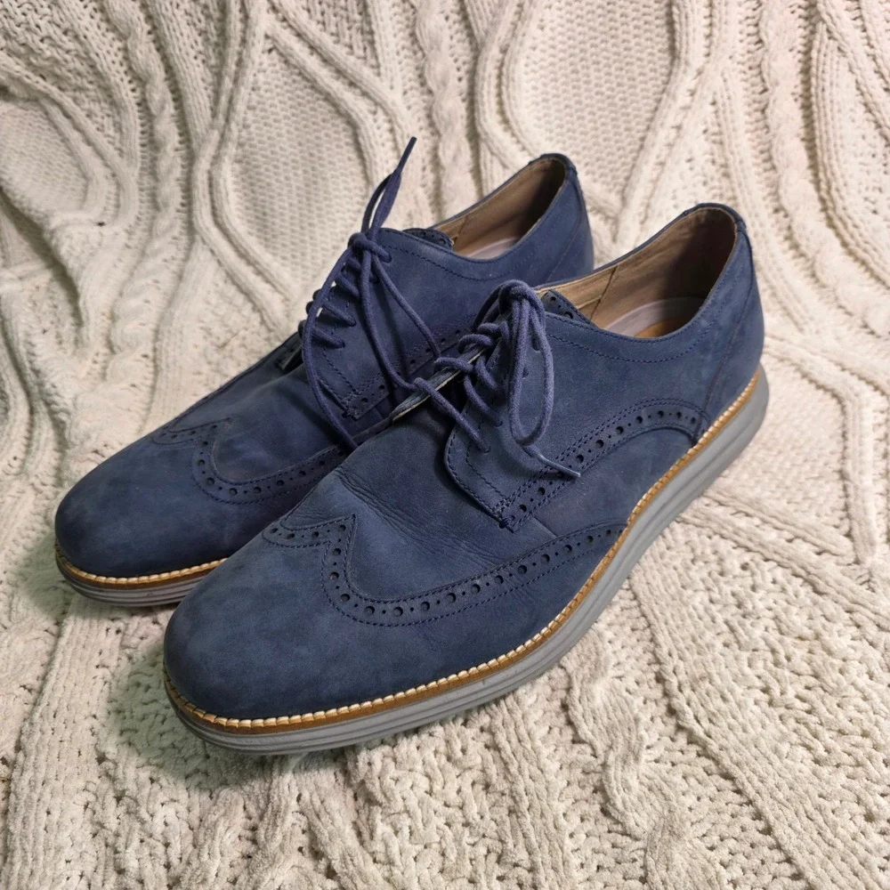 Cole Haan Original Grand Wingtip Oxford Blue Nubuck Leather Mens 12M Excellent